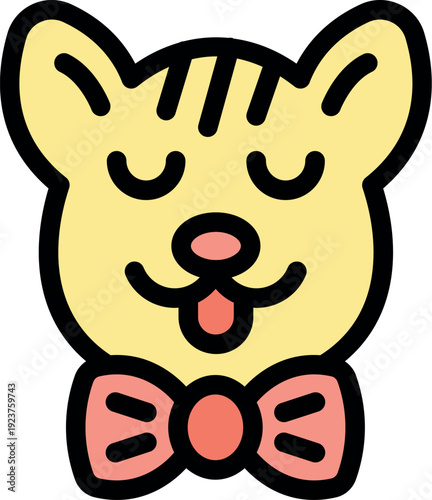 Adorable cartoon cat wearing a bow tie and sticking out its tongue in a playful and cute expression