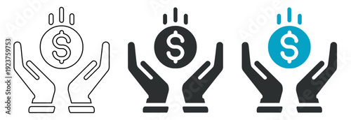 Hands Protecting Dollar Coin Icon for Investment Saving and Charity Concept
