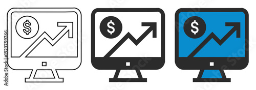 Financial Growth Analysis Vector Icon on Computer Monitor for Business Investment and Success
