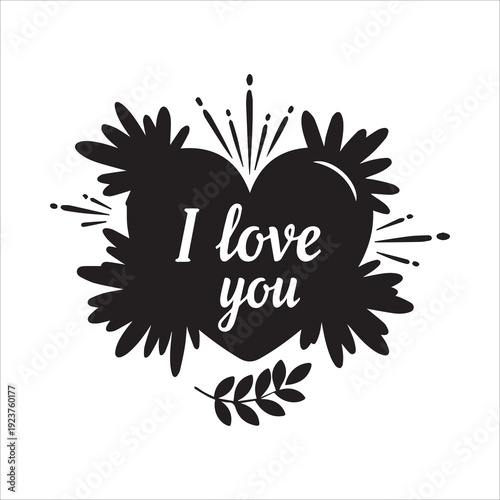 Wallpaper Mural Romantic Black Heart with "I Love You" Text and Floral Elements Illustration Torontodigital.ca