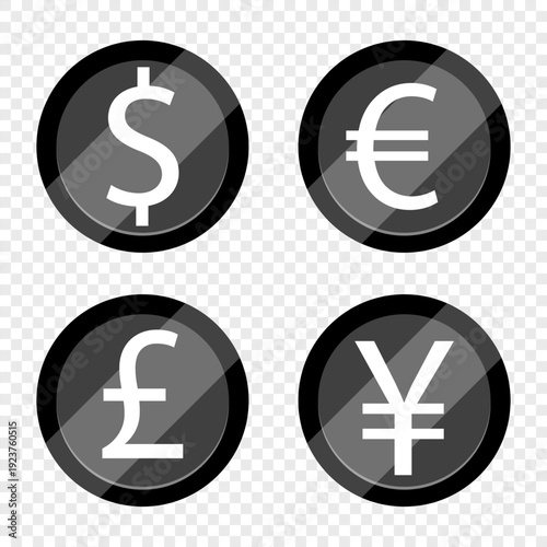 Coins of different currencies. Vector illustration