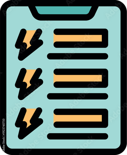 Electricity consumption tracker app displaying lightning bolt icons on a tablet screen, symbolizing energy usage monitoring