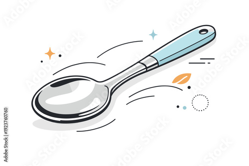 Serving spoon. Close-up style editorial scene focusing on the spoon?s shape and handle design. Abstract decorative lines emphasize form,