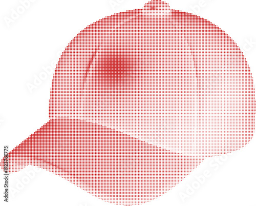 Halftone Stylized red cap vector graphic with a curved brim, ideal for sporty and casual themes