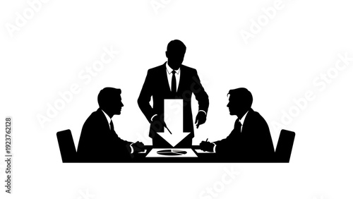 Business Meeting with Silhouetted Figures Discussing Documents