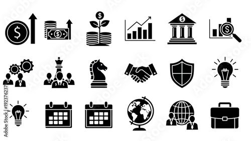 Business Icons Set: Finance, Growth, and Strategy Symbols
