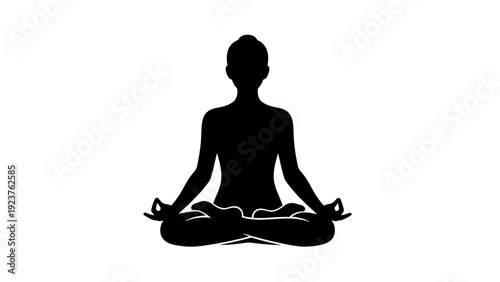 Woman Meditating in Lotus Position Silhouette on White Background