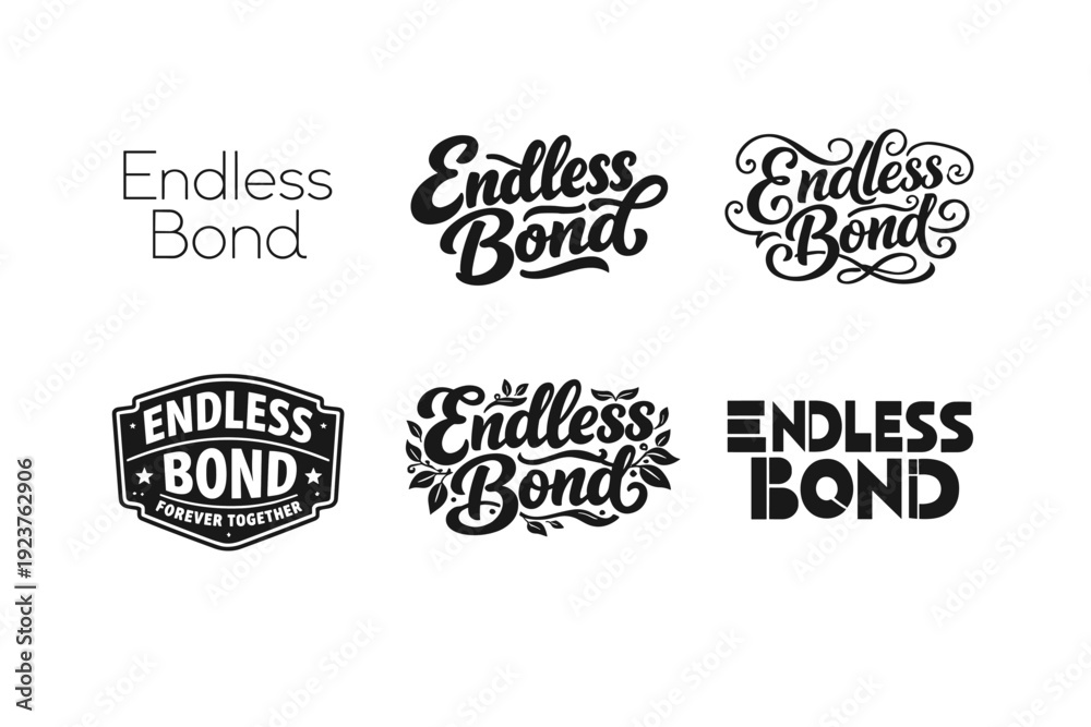 Obraz premium Endless Bond. Set lettering. harmonious lettering variations of the same emblematic concept, each with different artistic interpretation (Modern minimal