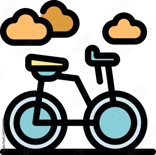 Bicycle parked under a cloudy sky, representing eco friendly commuting and outdoor activities