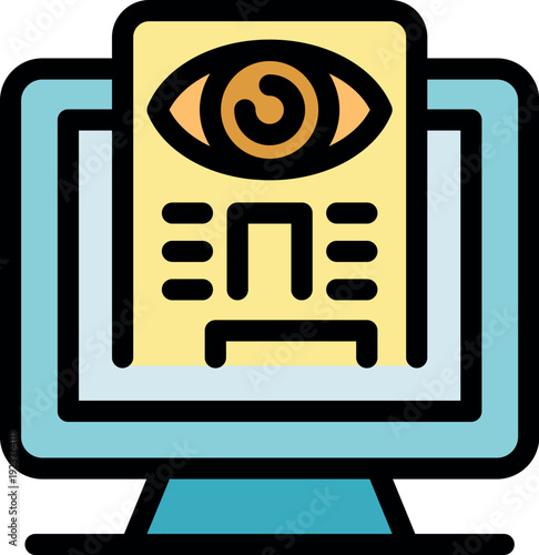 Optometry online eye test chart showing on computer screen for ophthalmology vision examination
