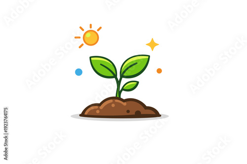 Spring growth concept young plant rising from the soil under soft sunlight, expressing renewal, progress, and natural development through a clear visual