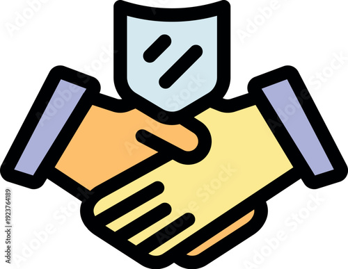 Handshake under protection shield symbolizes secure business agreement, partnership, or insurance