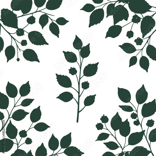 Minimalist natural floral vector sticker of berry branch with leaves, bold black thick clean outline, pure white background 3