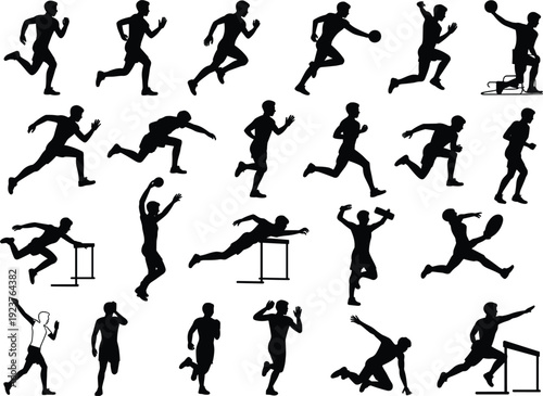 Collection of Black Silhouettes of Athletes in Running and Hurdling Poses sports track and field