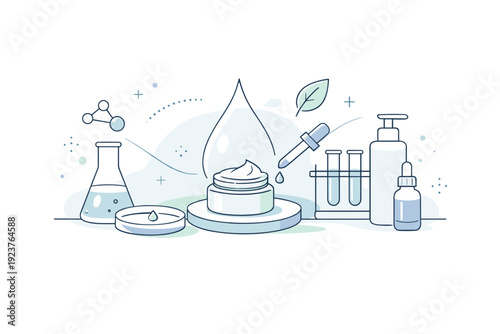 Cosmetic lab background. Abstract laboratory-inspired shapes combined with gentle beauty aesthetics. Balance between science and care, modern