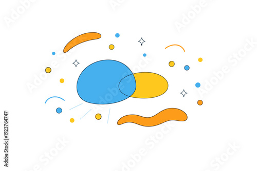 Abstract festive mood illustration. Floating shapes, confetti dots, and soft light rays forming a celebratory composition without specific symbols. Universal,