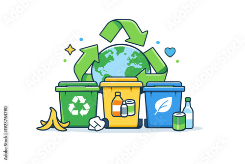 Waste disposal and recycling solutions for households promoting environmental responsibility and long term impact. A symbolic illustration