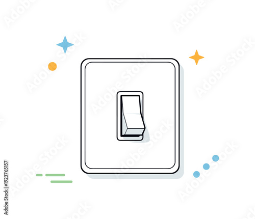 Simple line art illustration of a light switch in the off position with decorative elements