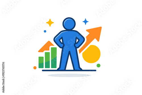 Personal development success illustrating confidence through an upright figure framed by clean geometric shapes and subtle glow elements. A modern symbol of