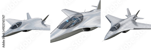 Futuristic hypersonic jet aircraft, smooth aerodynamic curves, metallic silver body, glowing engine accents, sci-fi design, isolated on white background, ultra realistic rendering