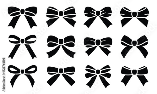 Holiday ribbon bow icon representing gift wrapping, festive decoration, and celebration design elements in vector illustration