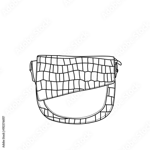 Crocodile Pattern Saddle Bag Illustration with Flap Detail.