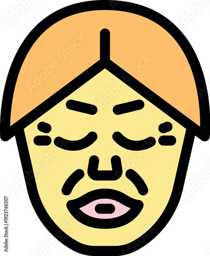 Portrait of a man wearing a turban with his eyes closed, chewing something, possibly representing indian culture or traditions