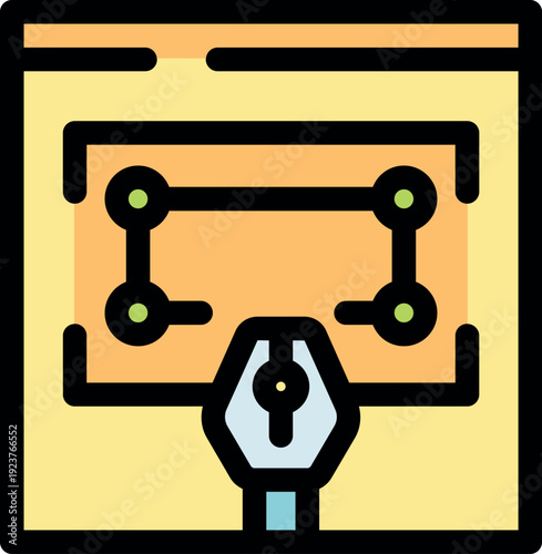 Pen tool creating lines and points in web design project, concept of vector graphic editing