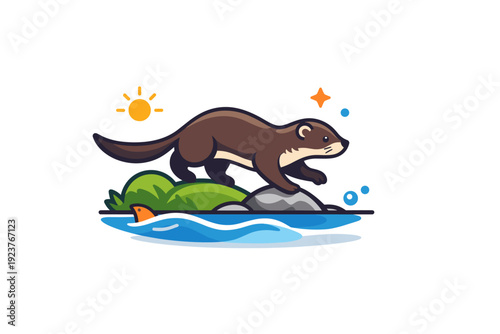 Mink wildlife behavior shown as a focused moment of movement along a riverbank, suggesting agility, curiosity, and survival instincts in a simple visual