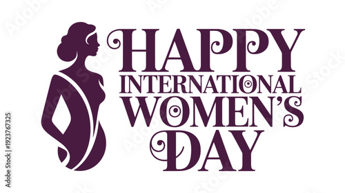 Happy International Womens Day with Feminine Silhouette and Elegant Typography