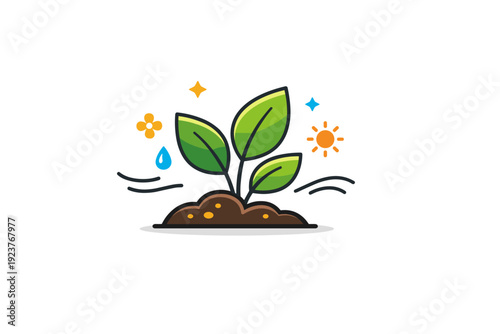 Spring sustainability a simple nature vignette with leaves, soil, and gentle motion lines, highlighting mindful living and sustainable growth in springtime.