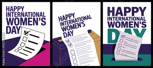Happy International Womens Day with Voting Ballot and Checklist Symbols