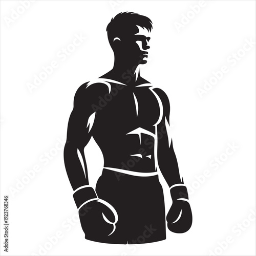 Boxer stance abstract silhouette  outline logo design concept illustration 