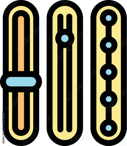 Three vertical settings sliders changing parameters, regulating software options, customizing interface