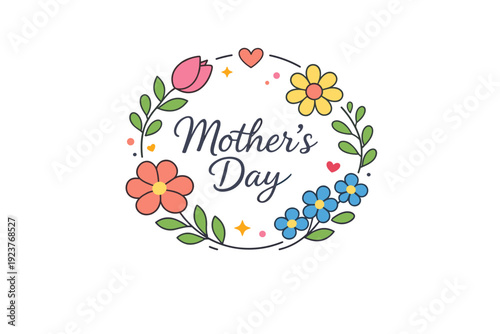 Mother?s Day flowers soft floral elements forming a gentle circular badge, evoking harmony, care, and timeless maternal love. Minimalist flat vector