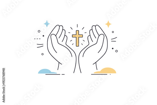 Good Friday reflection concept. Abstract hands gently holding a small cross or light symbol, expressing faith, hope, and quiet contemplation.