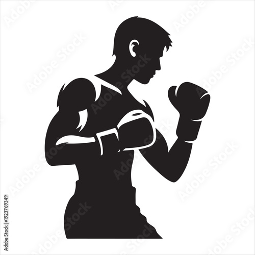 Boxer stance abstract silhouette  outline logo design concept illustration 