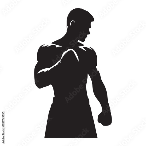 Boxer stance abstract silhouette  outline logo design concept illustration 