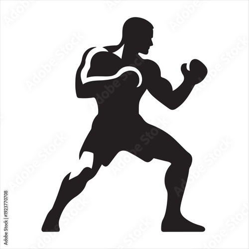 Boxer stance abstract silhouette  outline logo design concept illustration 