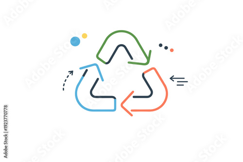 Modern recycling mark. Minimal interpretation of the recycling symbol with rounded arrows and soft proportions. Contemporary eco design