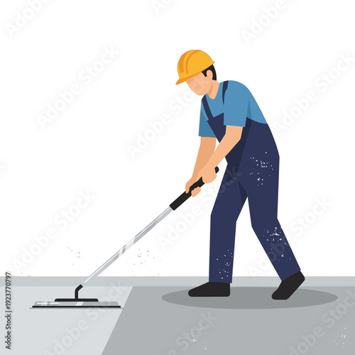 Construction worker cleaning floor with mop