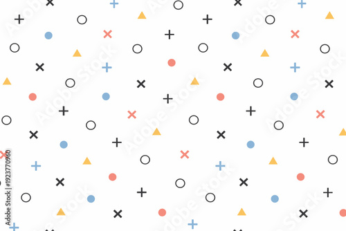 Minimal seamless backgrounds. Calm pattern of dots, crosses, and small geometric accents evenly distributed. Neutral decorative texture for editorial and UI