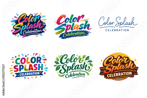 Color Splash Celebration. Set lettering. harmonious lettering variations of the same emblematic concept, each with different artistic