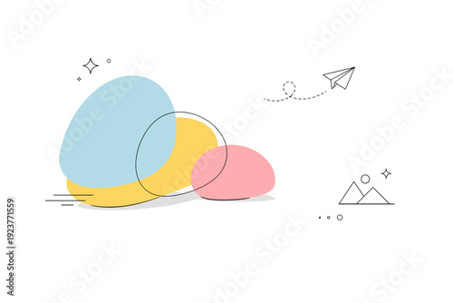 Modern minimal background design. Overlapping abstract shapes with soft edges placed asymmetrically, creating visual interest without