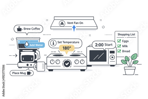 Everyday AR assistance. A calm scene where objects like appliances or signage are overlaid with simple AR hints and symbols. The mood