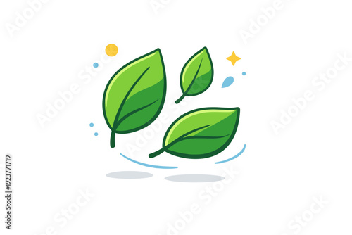 Fresh green leaves soft organic shapes floating in white space, evoking lightness, purity, and the calm rhythm of nature. Minimalist flat vector illustration,