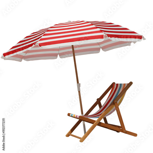 Beach Chair with Umbrella – Summer Vacation Relaxation 3D Illustration