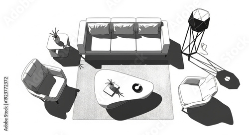 Living room furniture arrangement featuring a sofa, chairs, and coffee table.