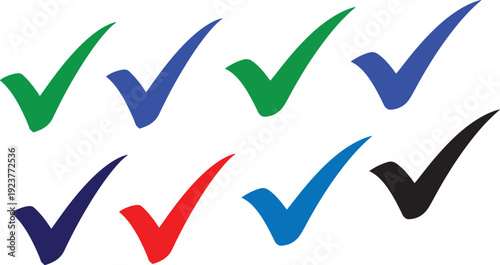 Collection of colorful checkmark icons in various styles and colors