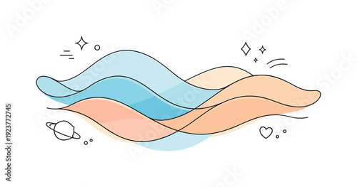 Organic fluid gradients. Abstract wave-like forms inspired by liquid motion and organic energy, softly overlapping in a balanced composition.